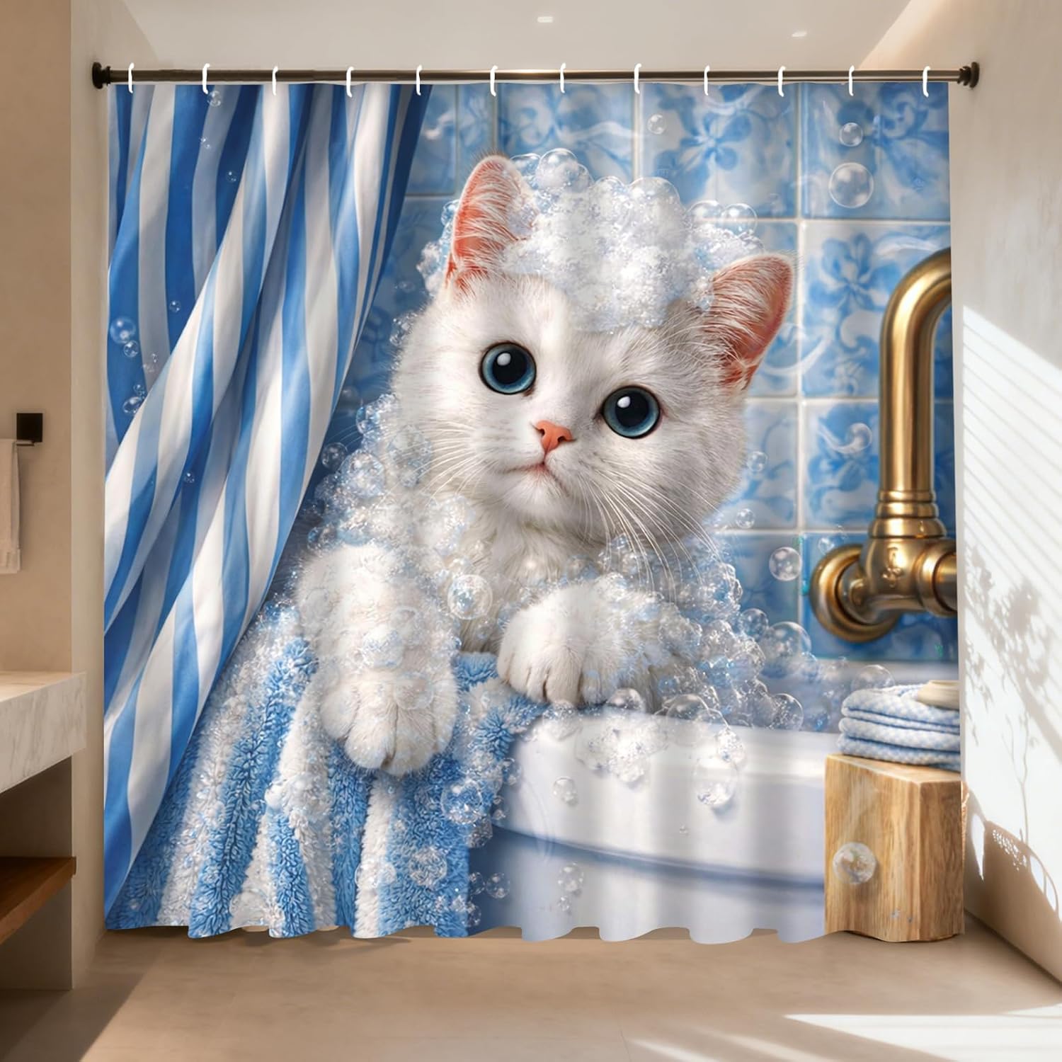 Adorable Home Bathroom Ideas - Очаровательная занавеска для душа с котятами,